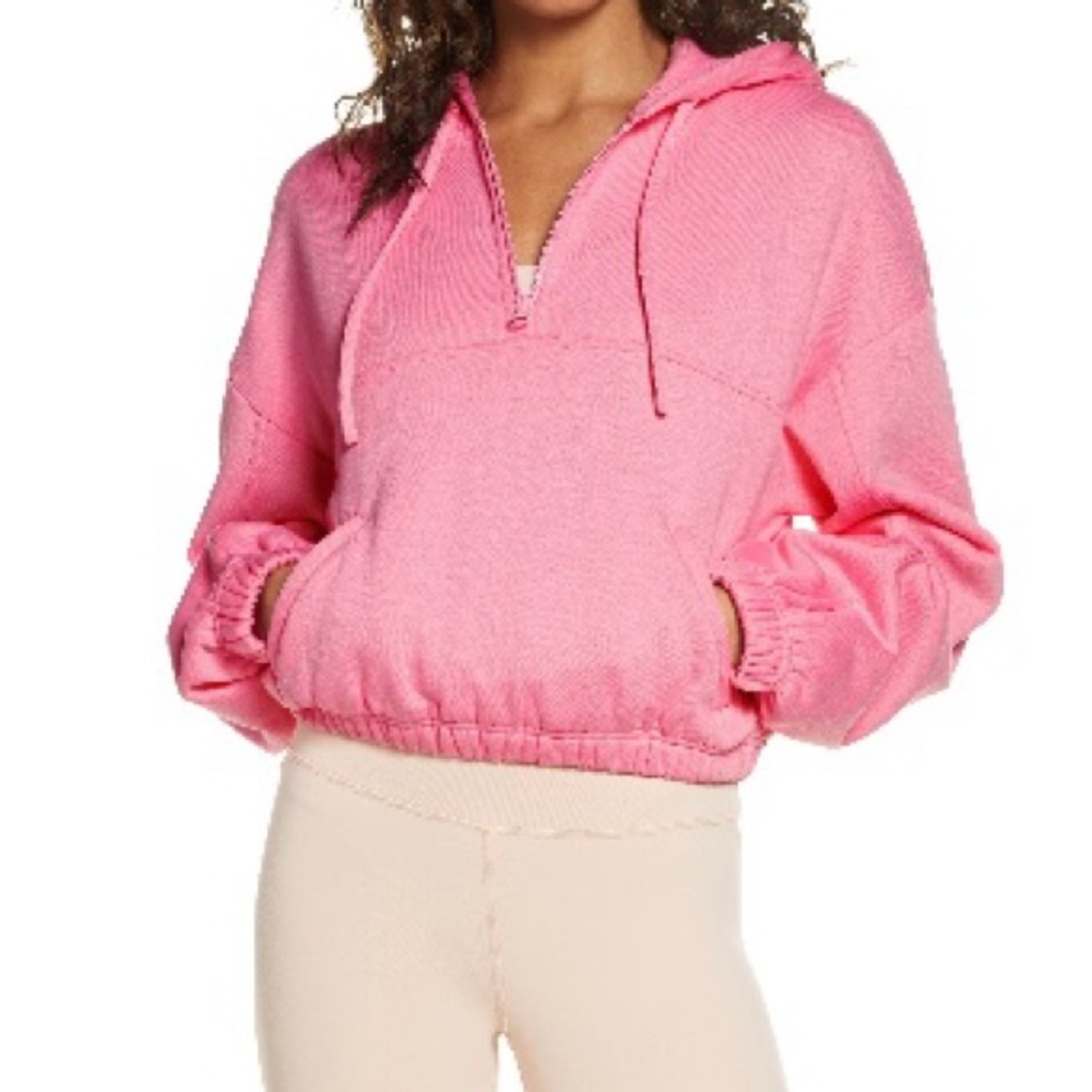 Alo yoga stadium quarter zip hoodie in macaron pink